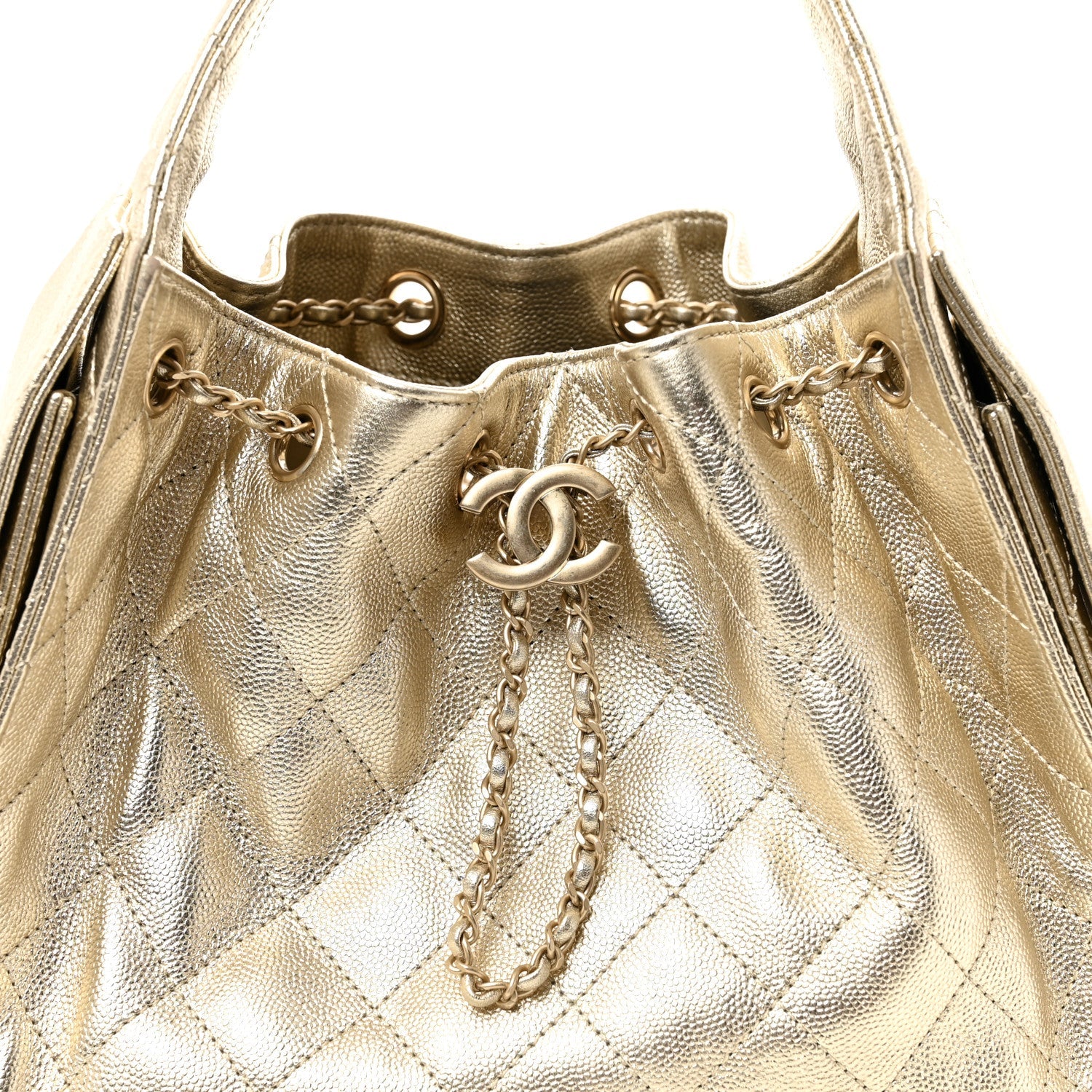 Metallic Caviar Quilted Small Chanel 25 Handbag Gold