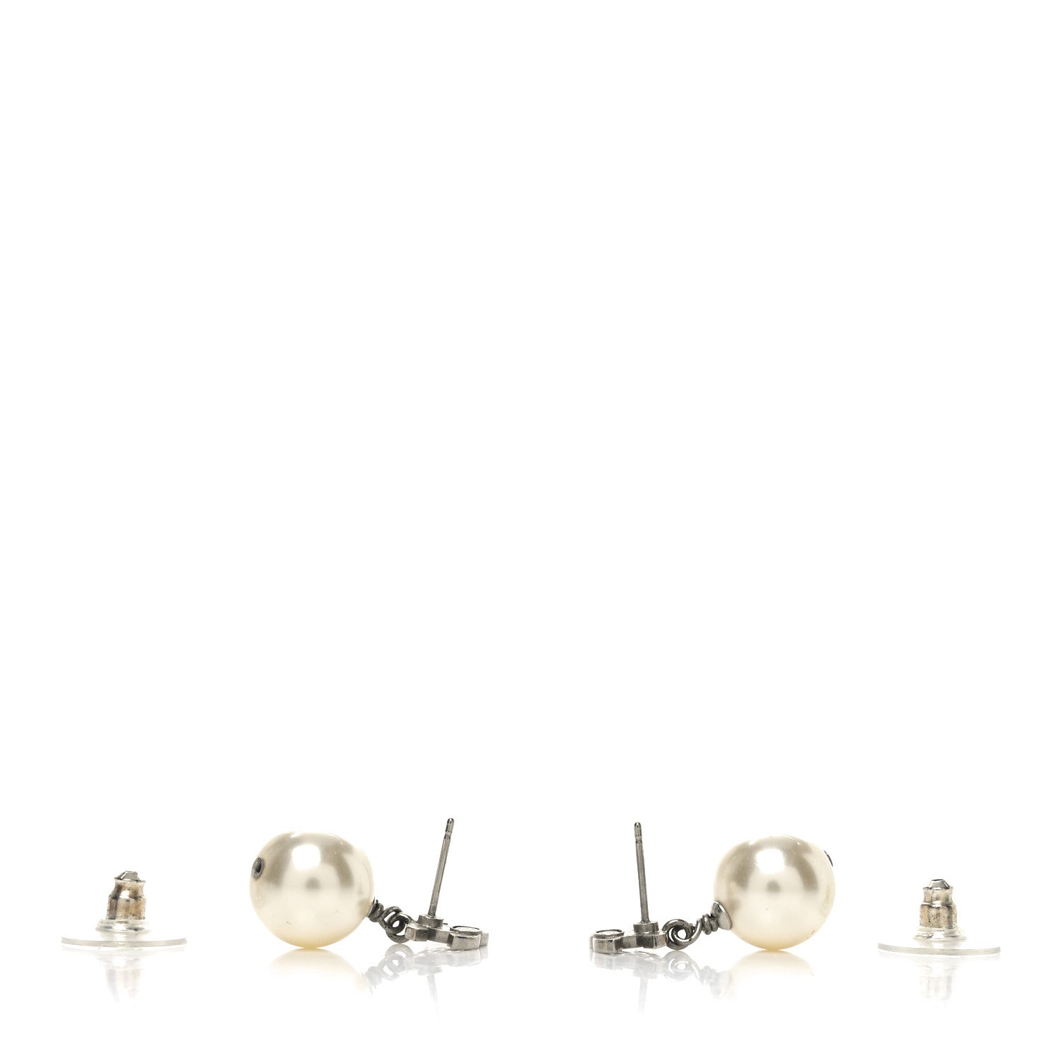 Crystal Pearl CC Drop Earrings Silver