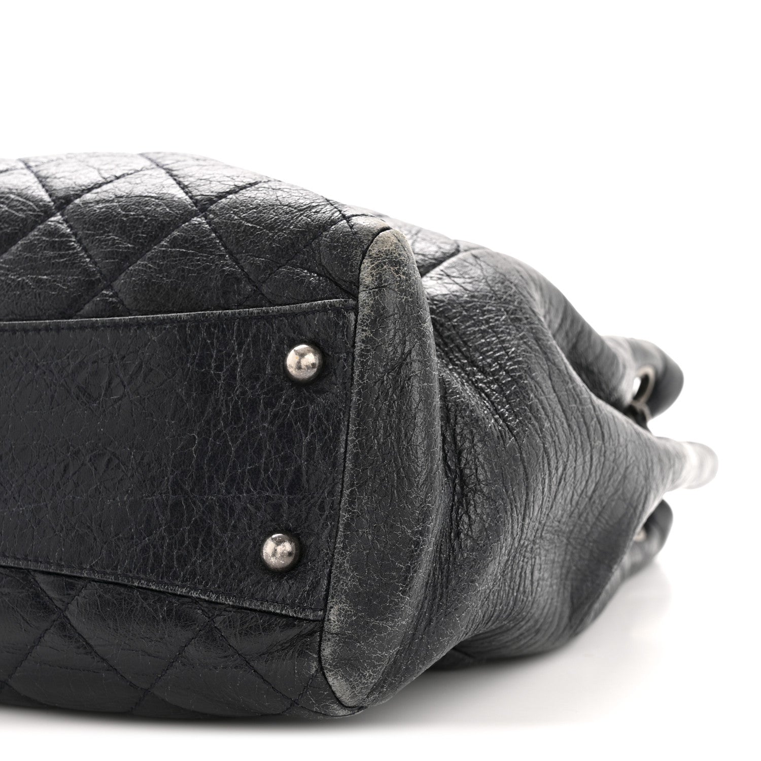 Glazed Calfskin Quilted Tote Navy