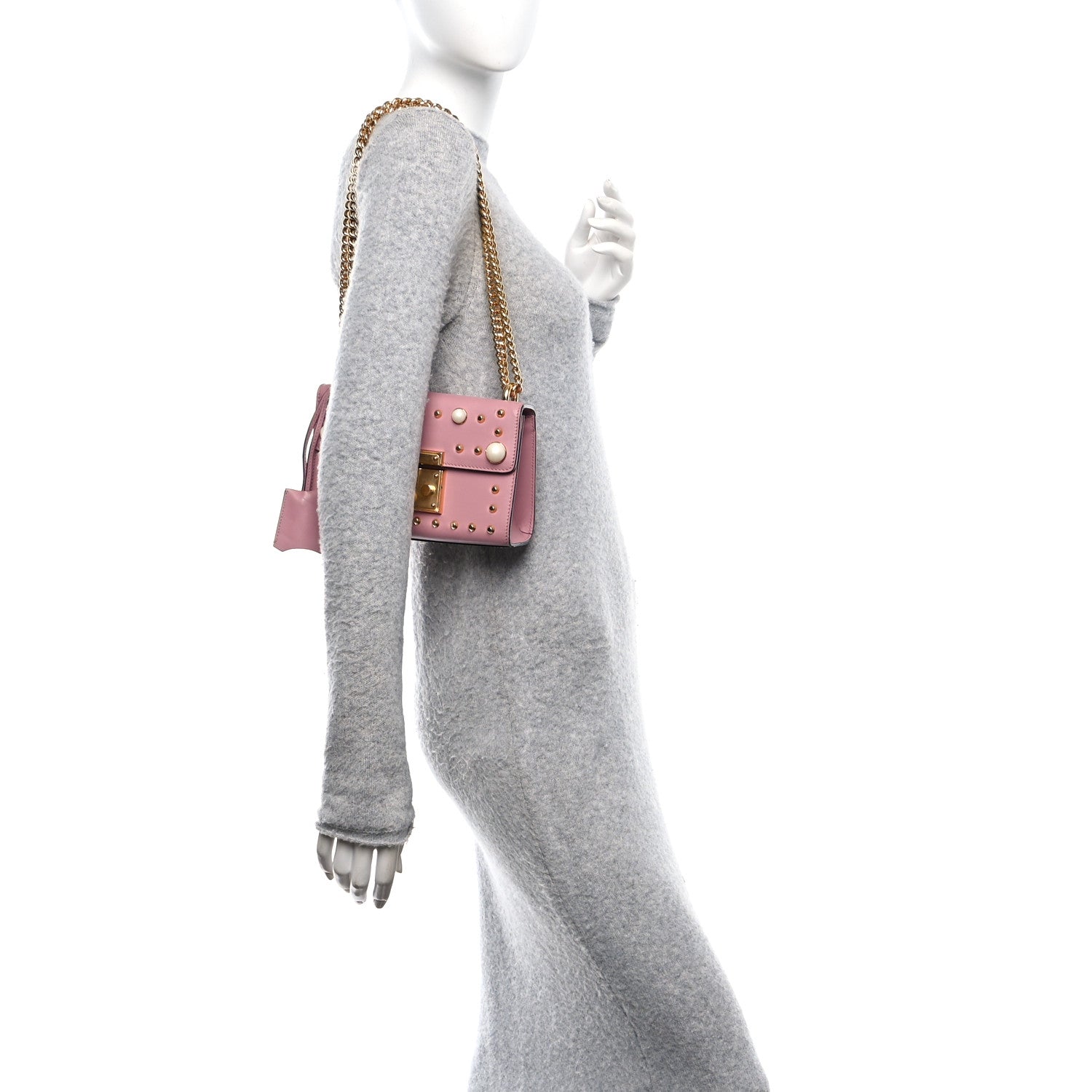 Calfskin Studded Small Padlock Shoulder Bag Carmine Rose