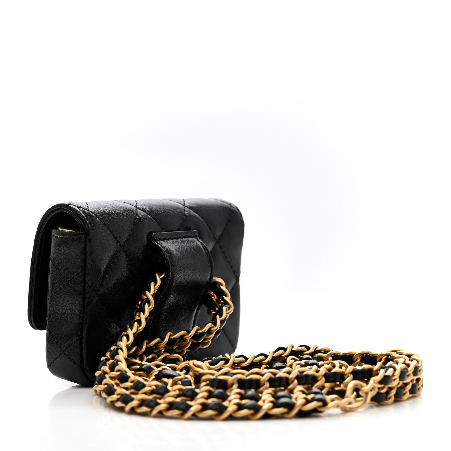 Lambskin Quilted Flap Chain Belt Bag Black