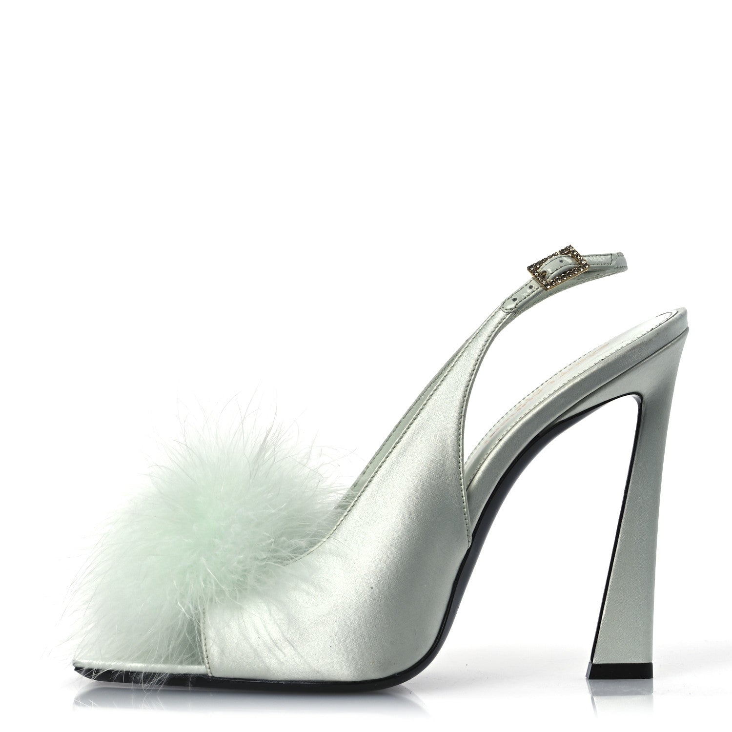 Crepe Satin Blanco Feathered Sandals 39 Slight Green