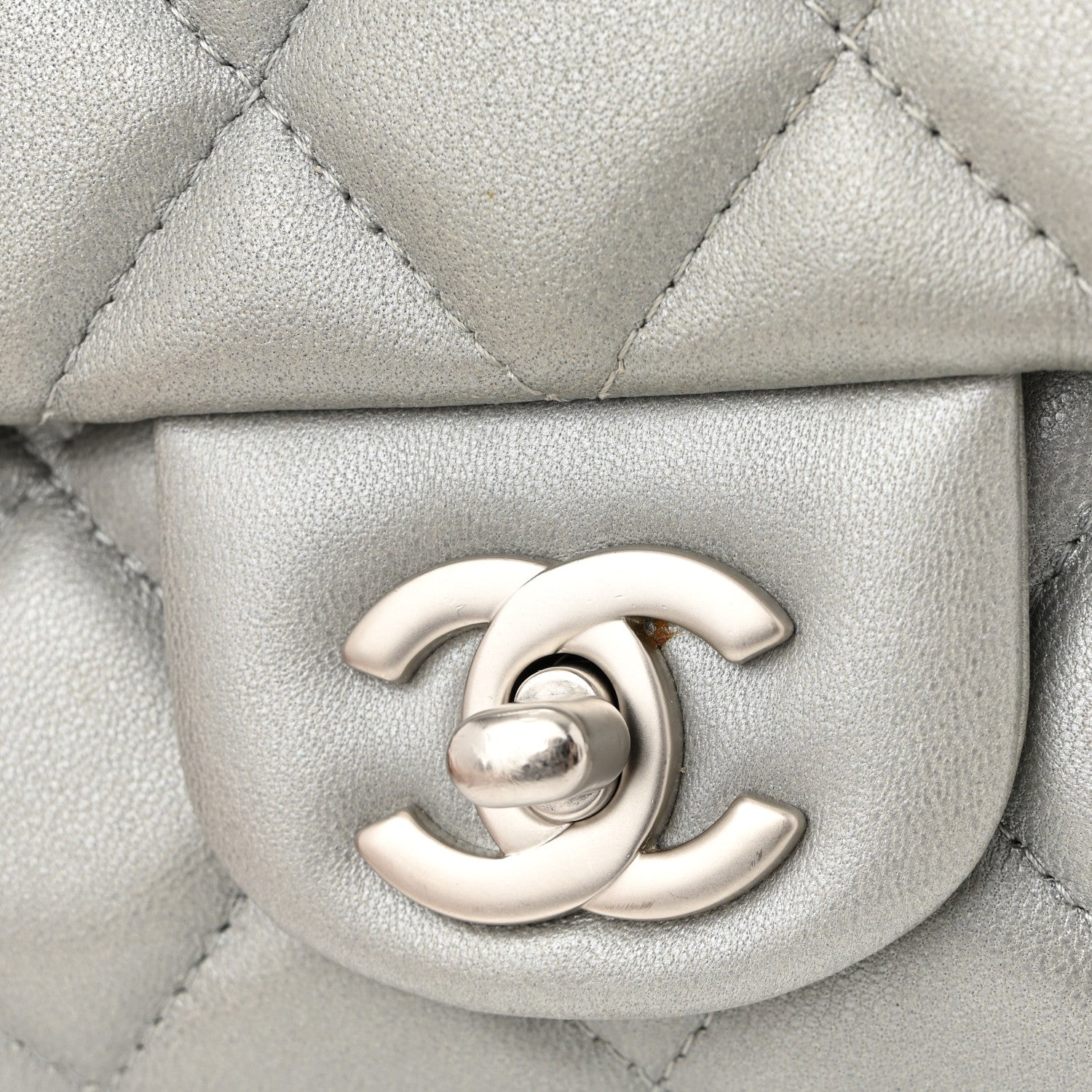 Metallic Lambskin Quilted Clutch With Chain Flap Silver