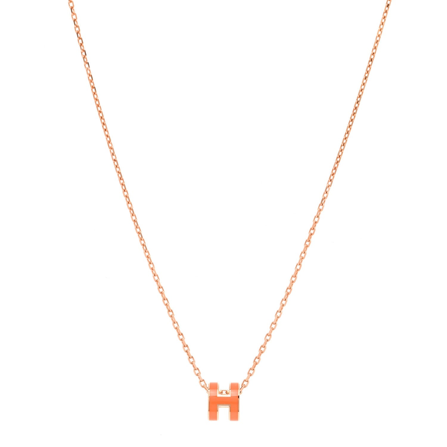 Lacquered Rose Gold Mini Pop H Pendant Necklace Orange