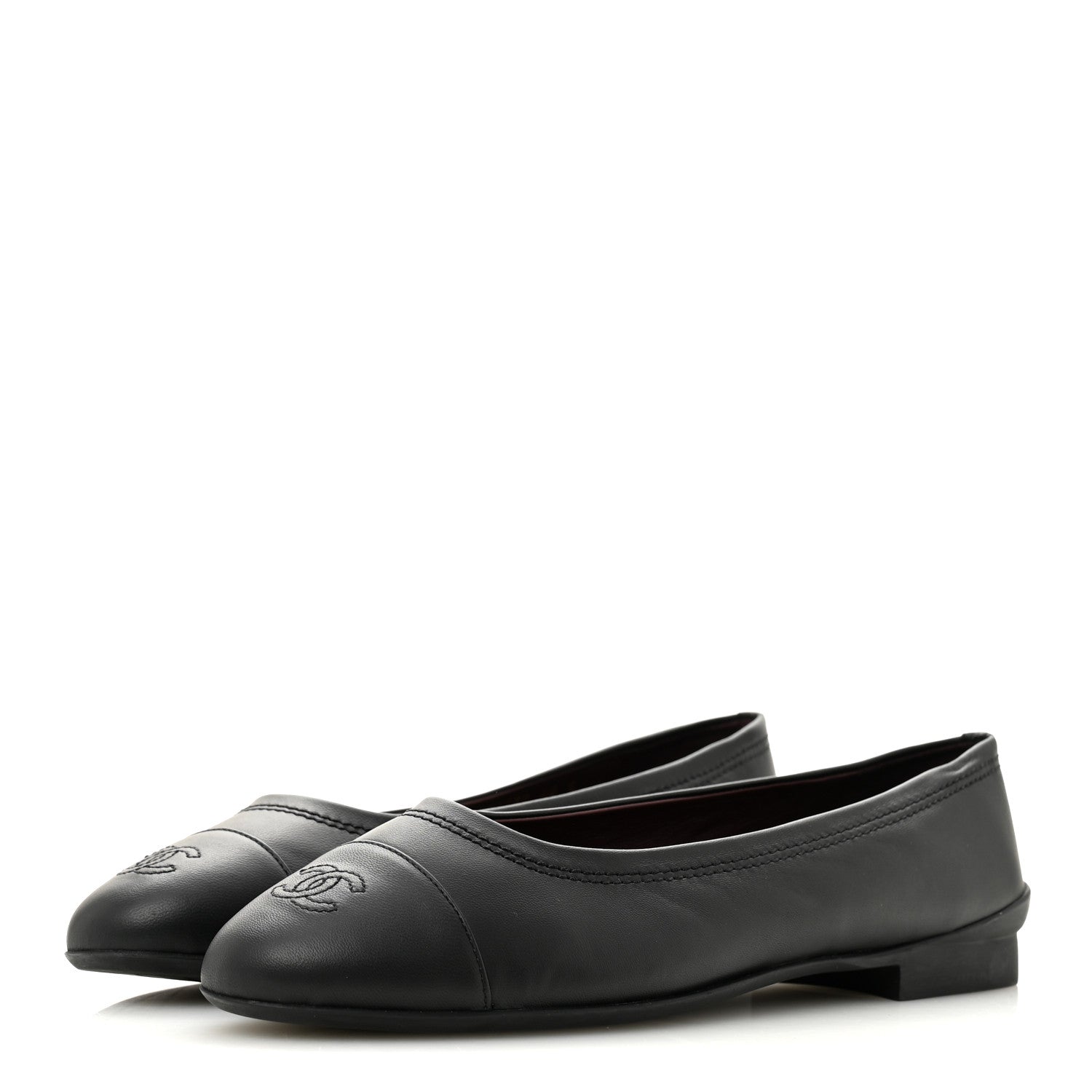 Lambskin Cap Toe CC Uniform Ballerina Flats 40 Black