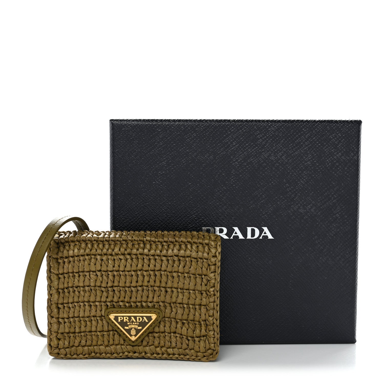 Raffia Effect Crochet Metal Triangle Logo Card Holder Oliva