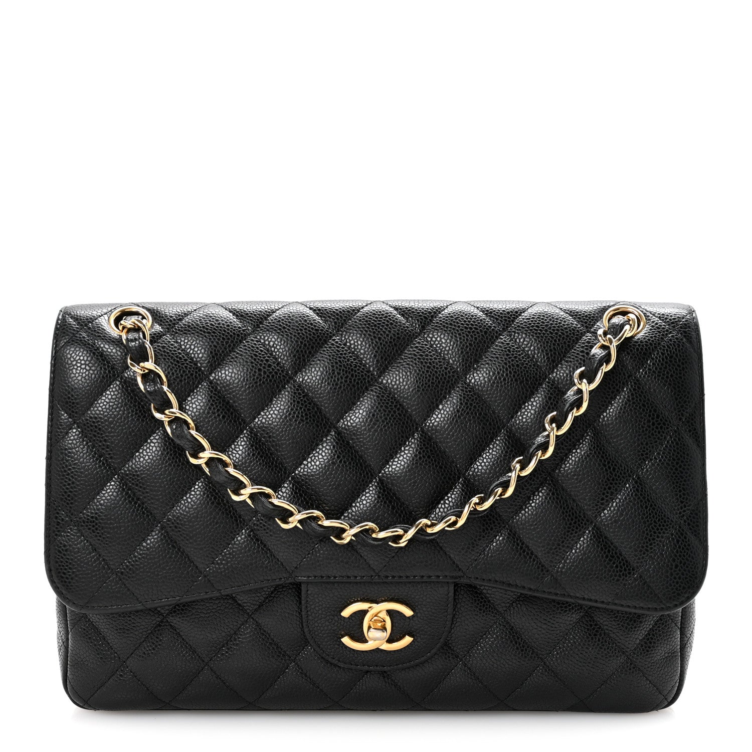 Caviar Quilted Jumbo Double Flap Black