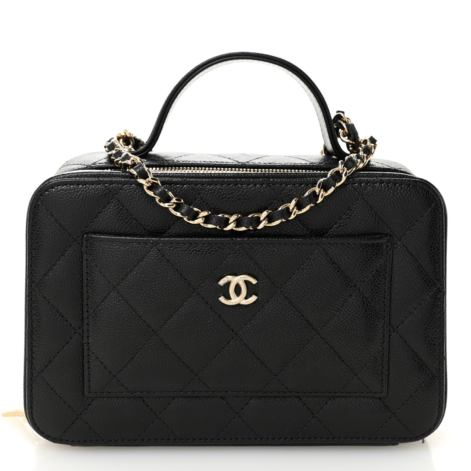 Caviar Quilted Top Handle Vanity With Chain Black