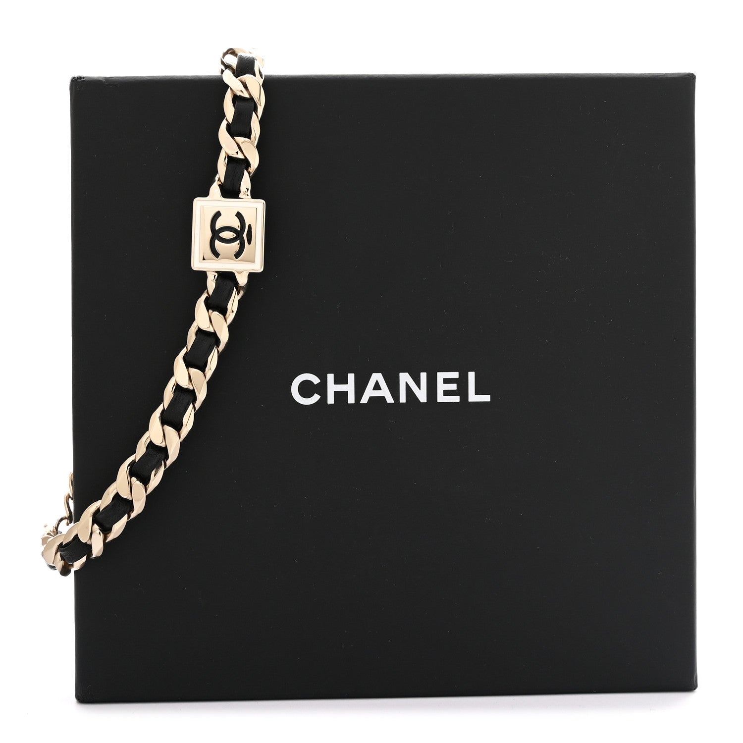 Metal Lambskin CC Square Choker Gold Black White