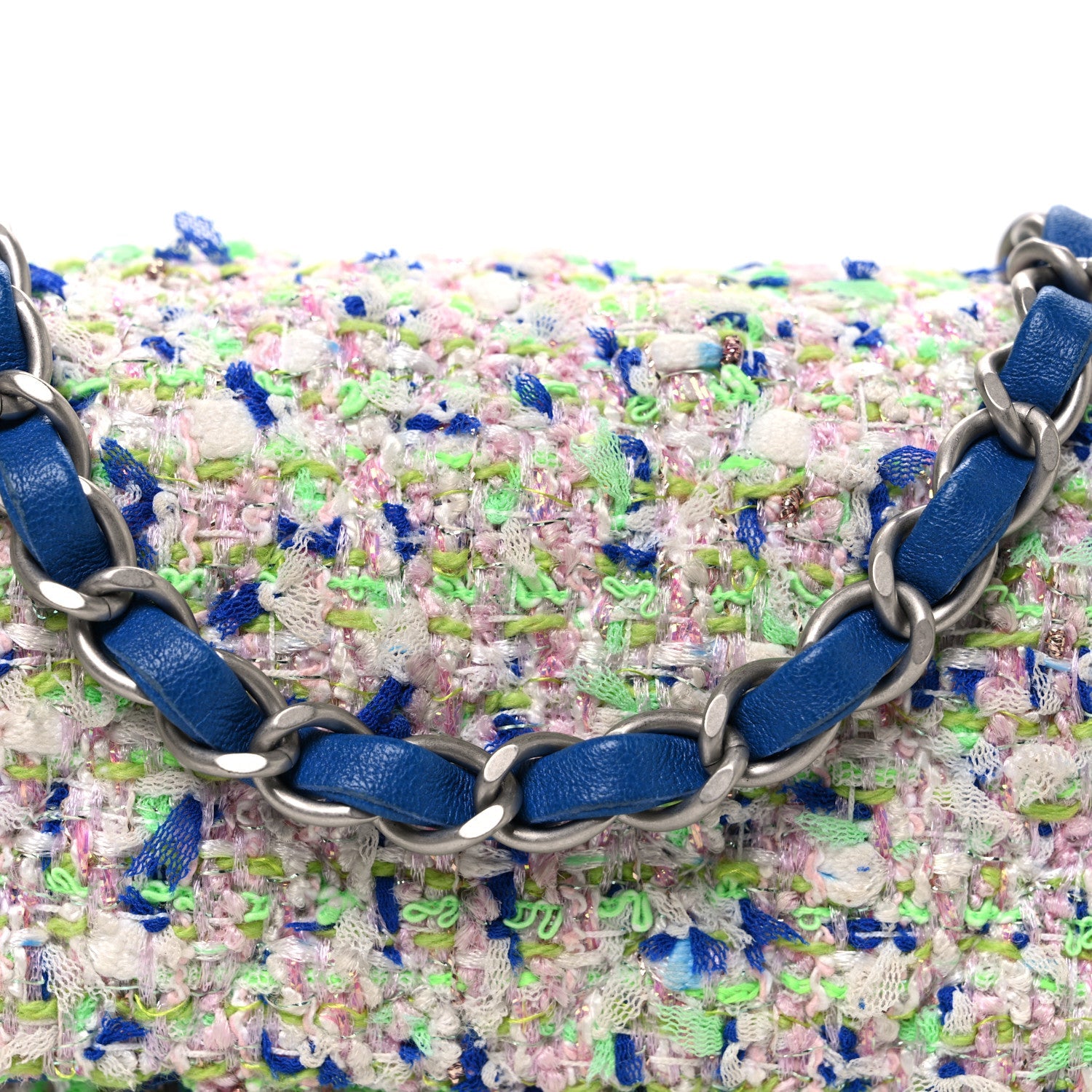 Tweed Quilted Mini Rectangular Flap White Blue Green