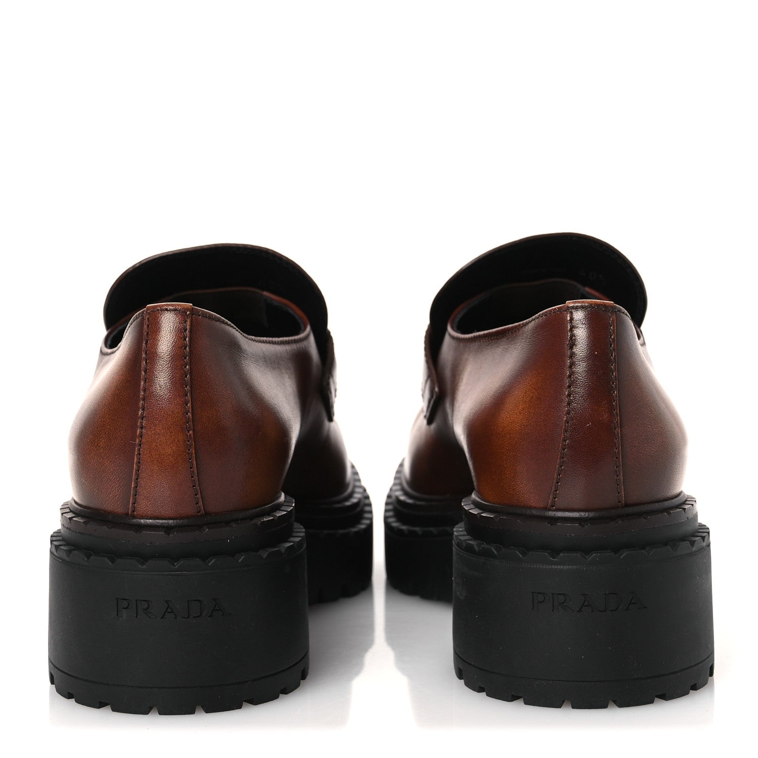 Vitello Fume Metal Triangle Logo 50mm Loafers 40.5 Cognac