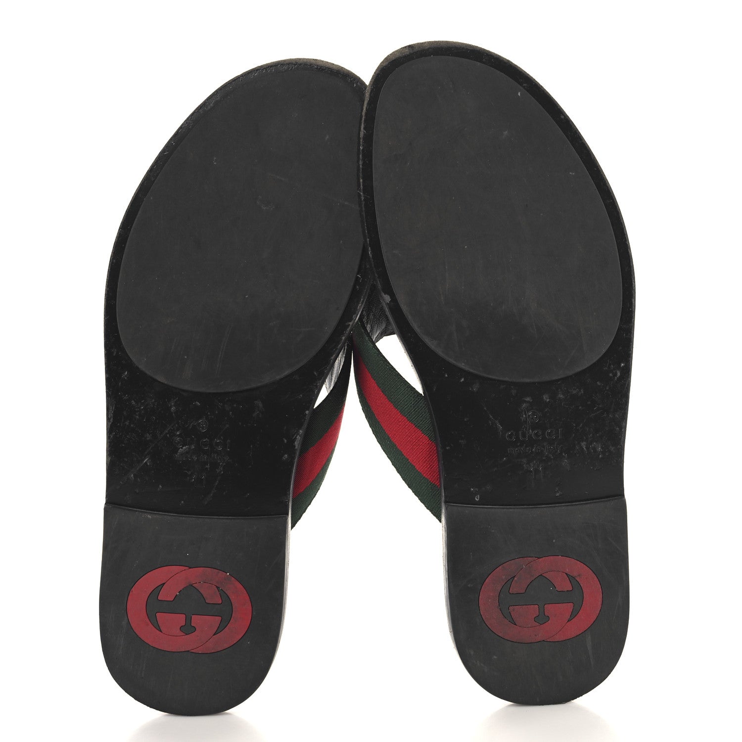 Nylon Calfskin Web Mens GG Thong Sandals 11 Green Red Black