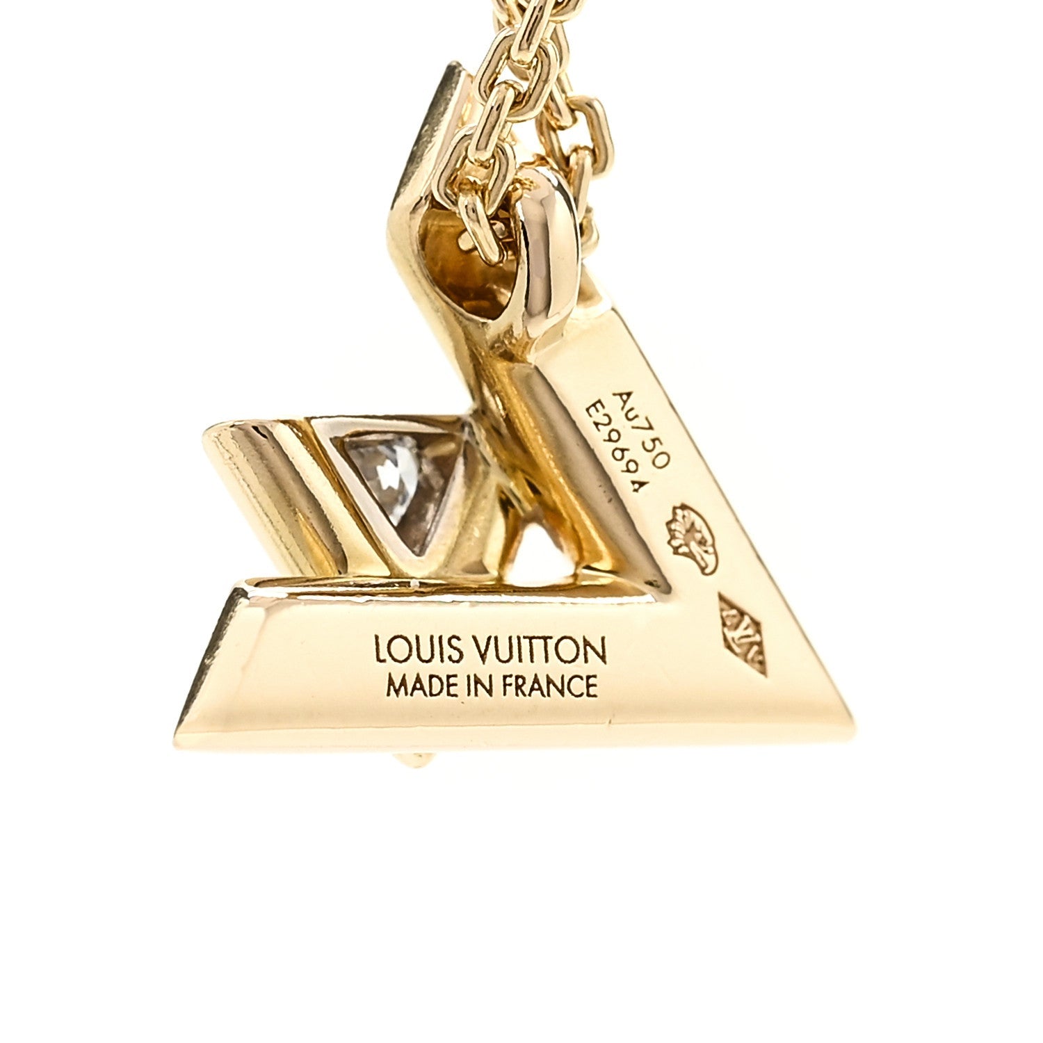 18K Yellow Gold Diamond Small LV Volt One Pendant Necklace