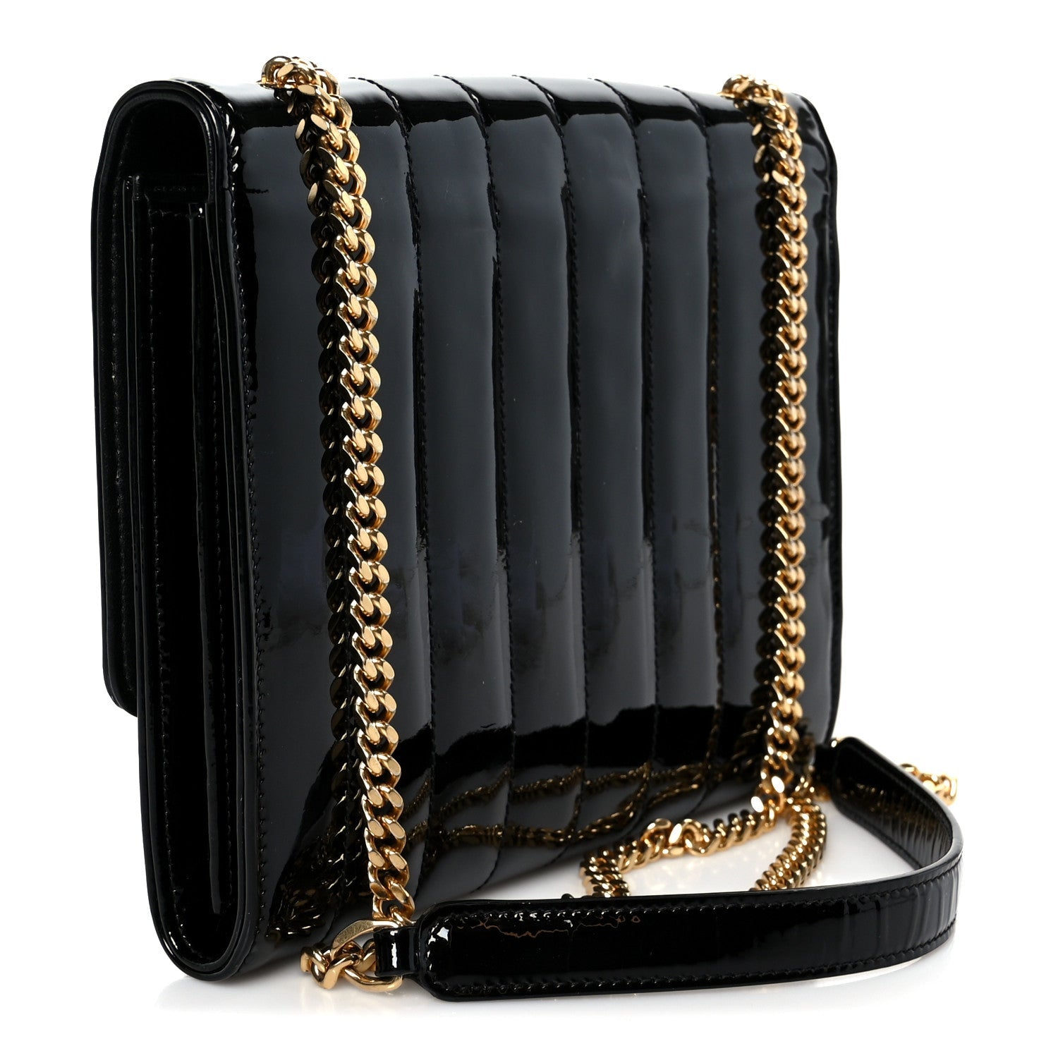 Patent Calfskin Matelasse Monogram Medium Vicky Chain Bag Black