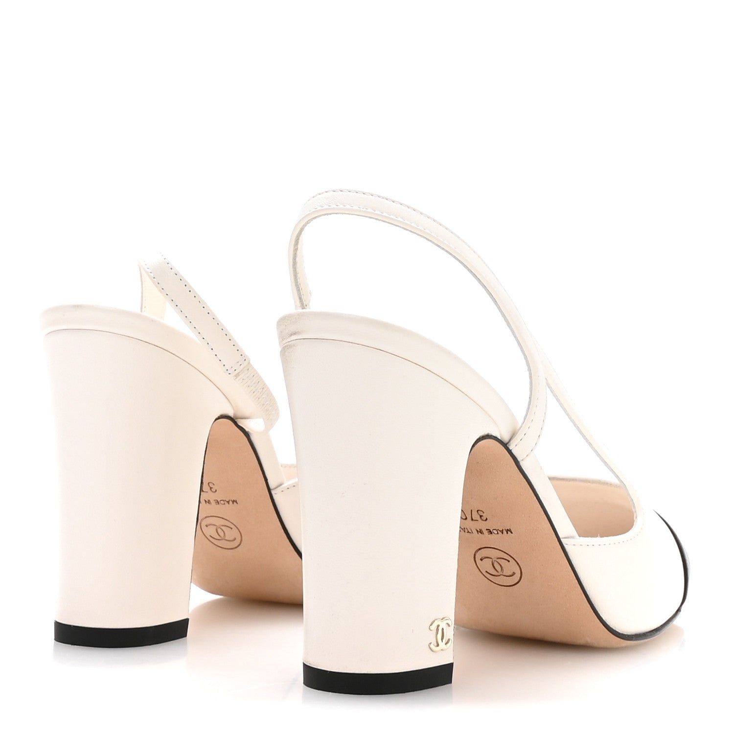 Lambskin Grosgrain Cap Toe CC Slingback Pumps 37 White Black