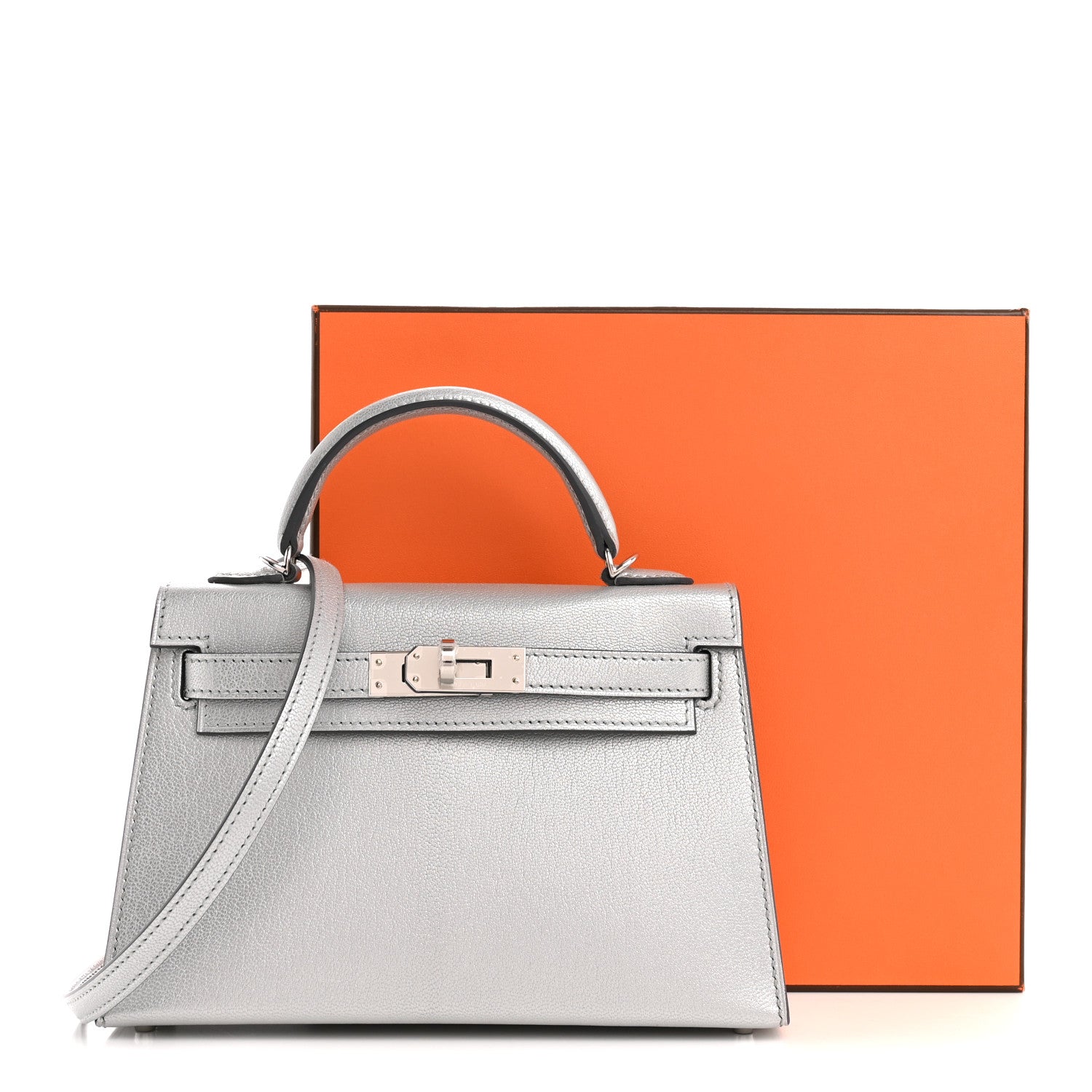 Metallic Chevre Chamkilight Mini Kelly Sellier 20 Argent