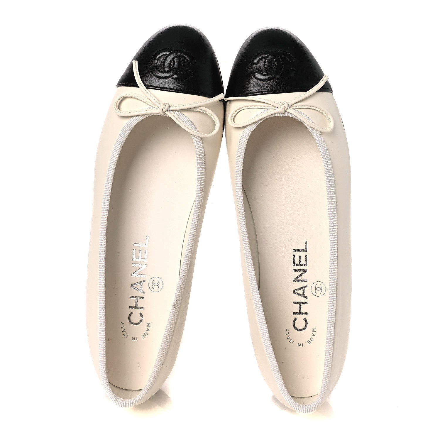 Lambskin Cap Toe CC Ballerina Flats 35 White Black