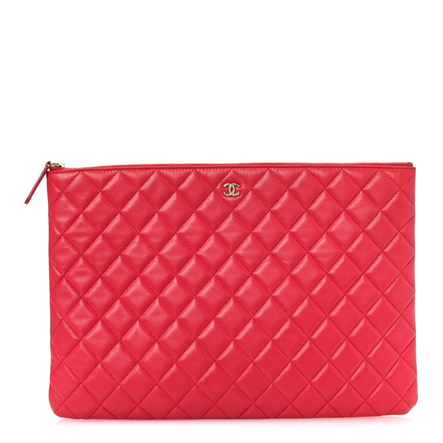 Lambskin Quilted Large Cosmetic Case Red
