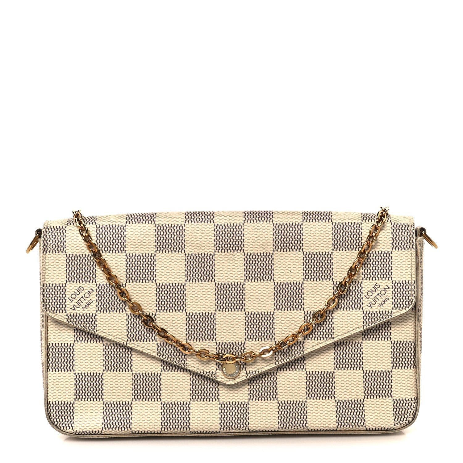Damier Azur Pochette Felicie Chain Wallet Rose Ballerine