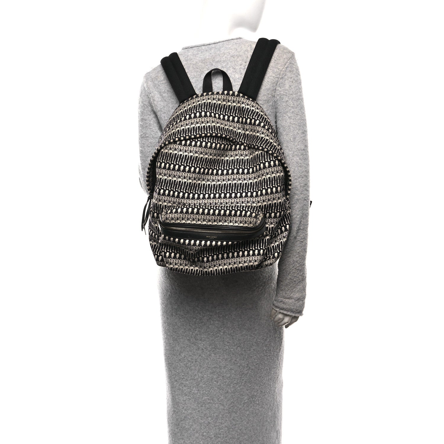 Nylon City Skeleton Print Backpack Black White