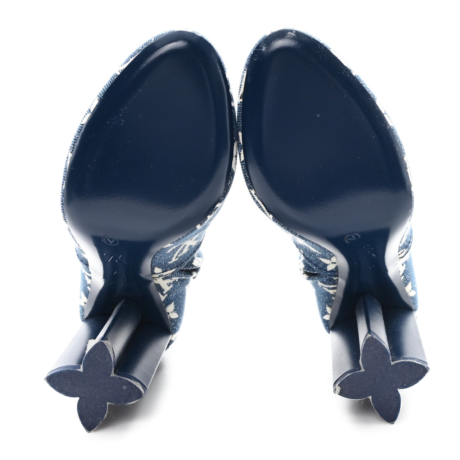 Denim Monogram Silhouette Ankle Boots 37 Navy Blue