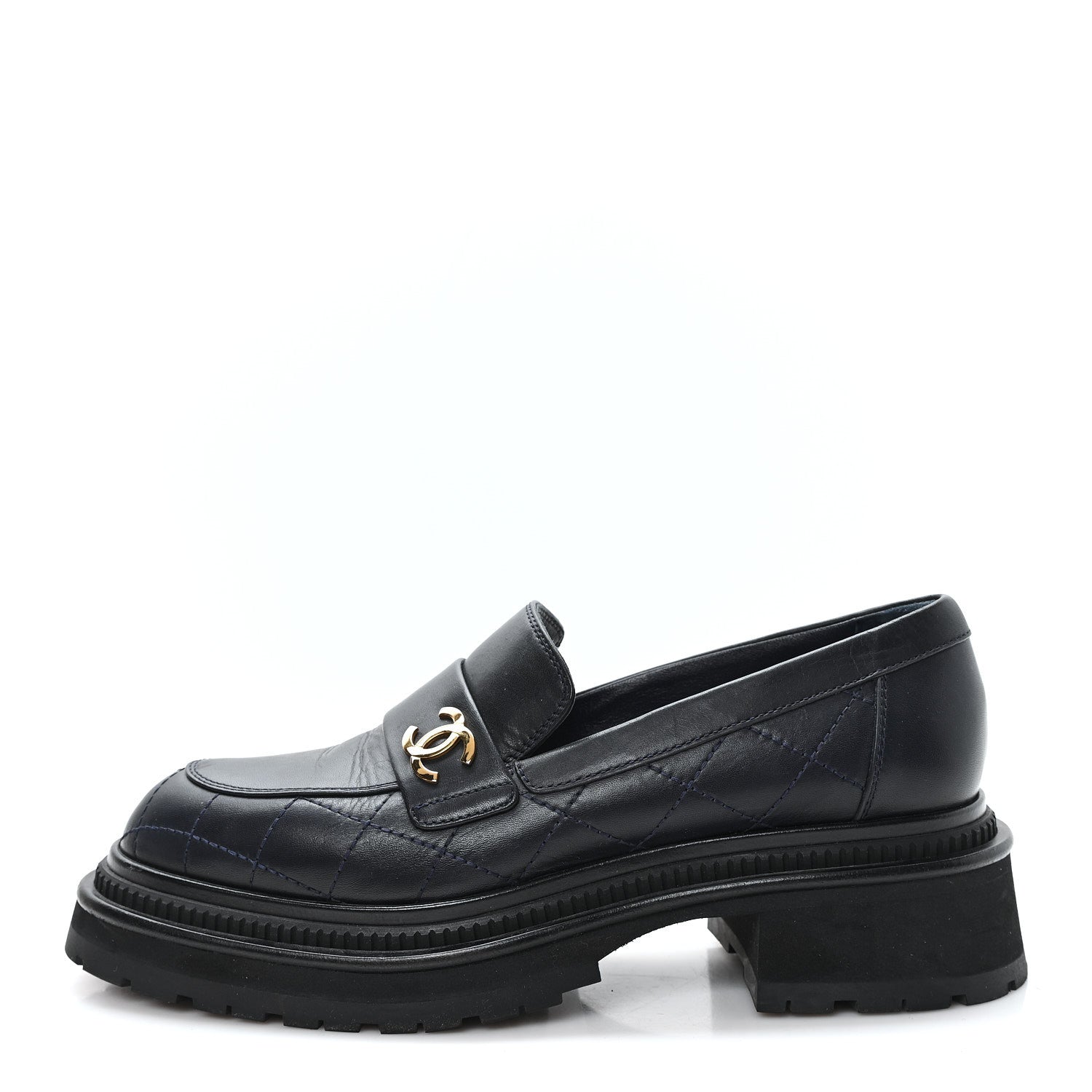 Calfskin Quilted CC Mocassin Loafers 38 Black
