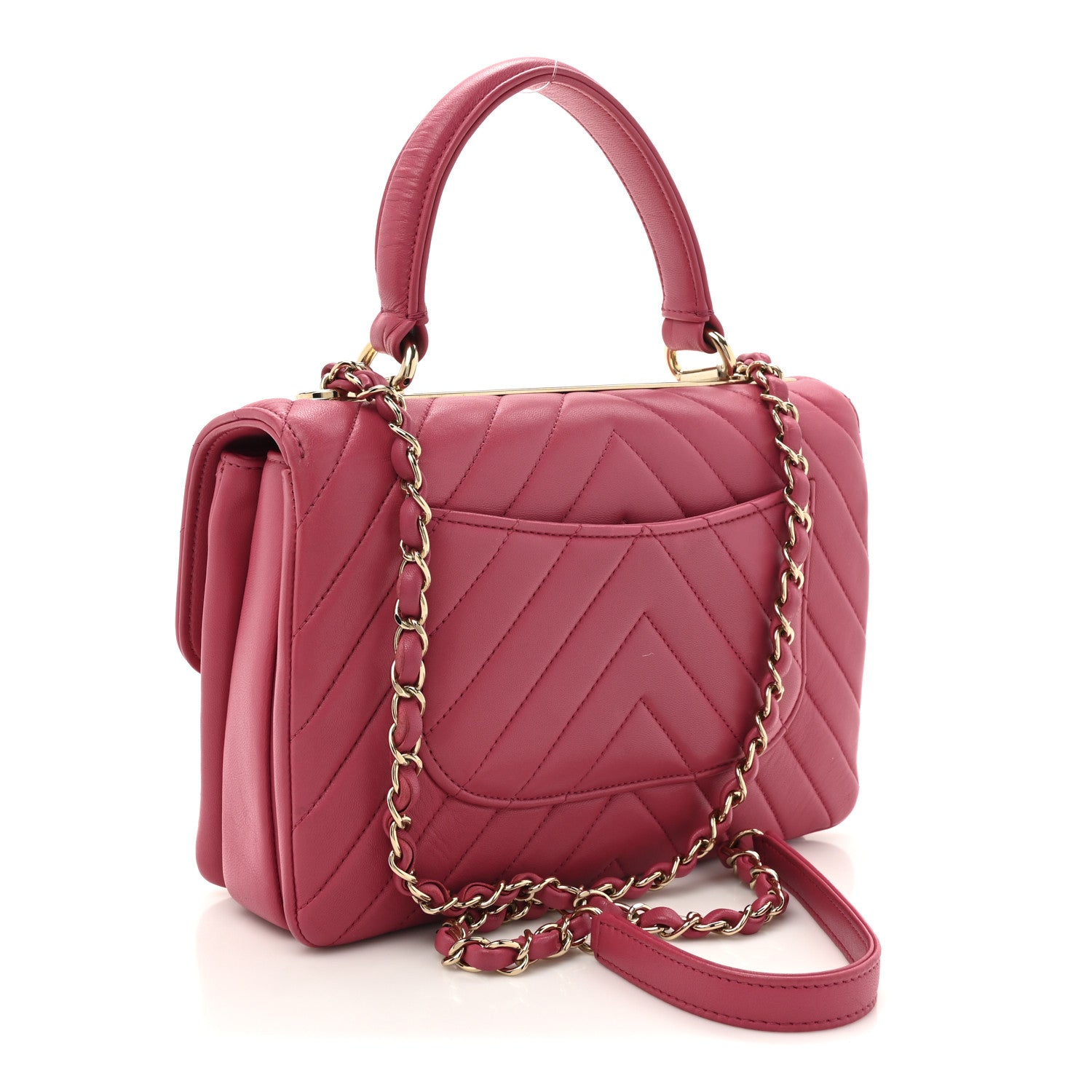 Lambskin Chevron Quilted Small Trendy CC Dual Handle Flap Bag Pink
