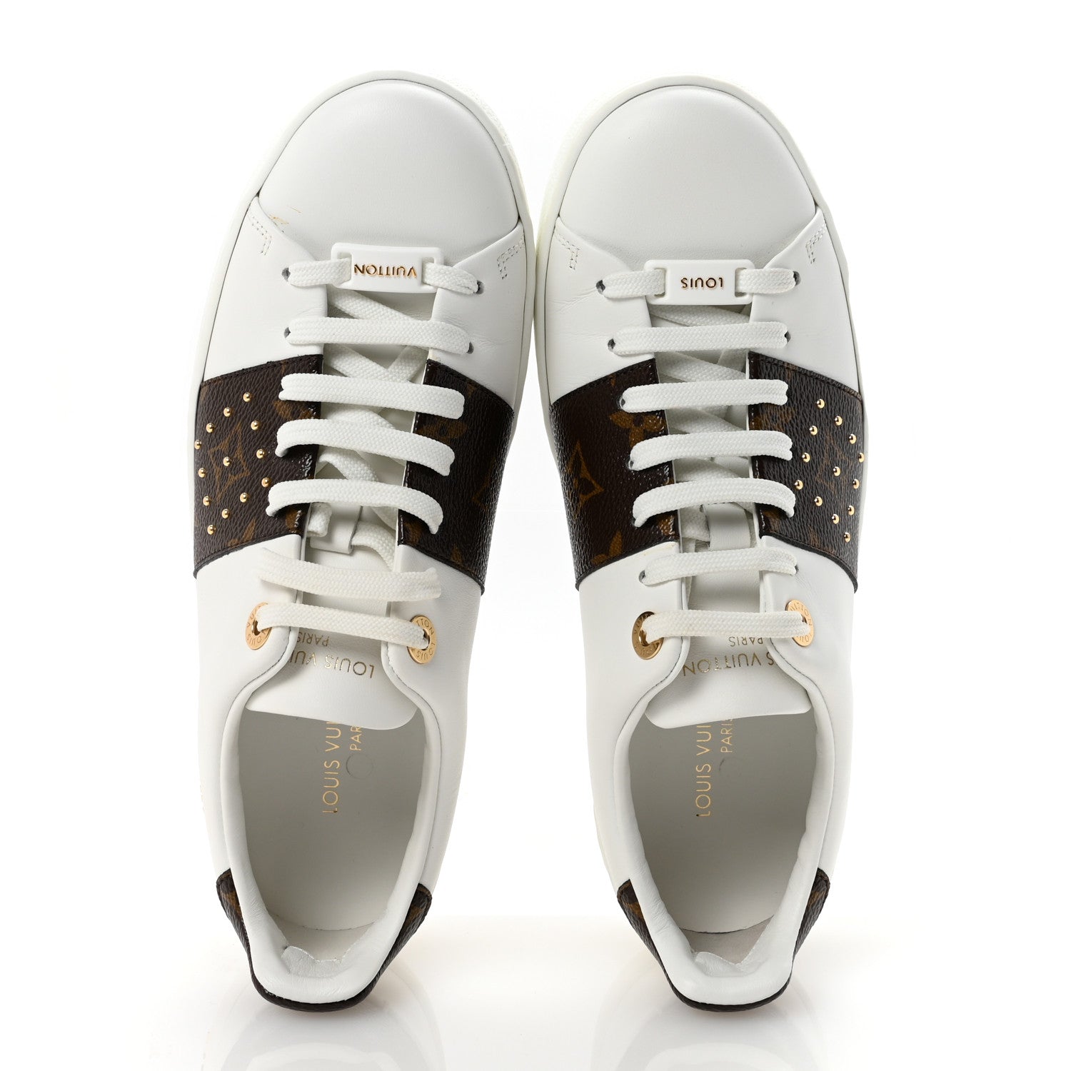 Calfskin Monogram Stud Front Row Sneaker 37 White