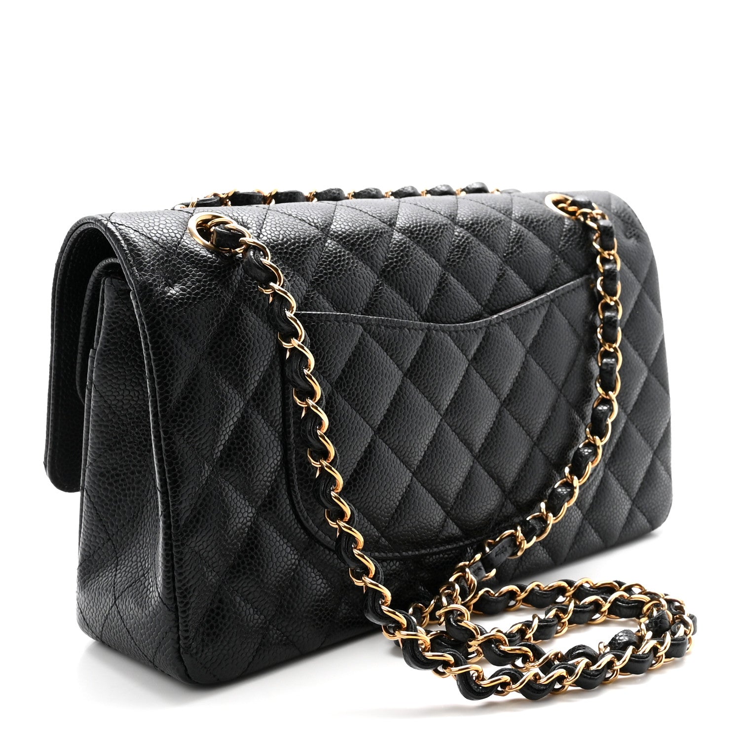 Caviar Quilted Medium Double Flap Black