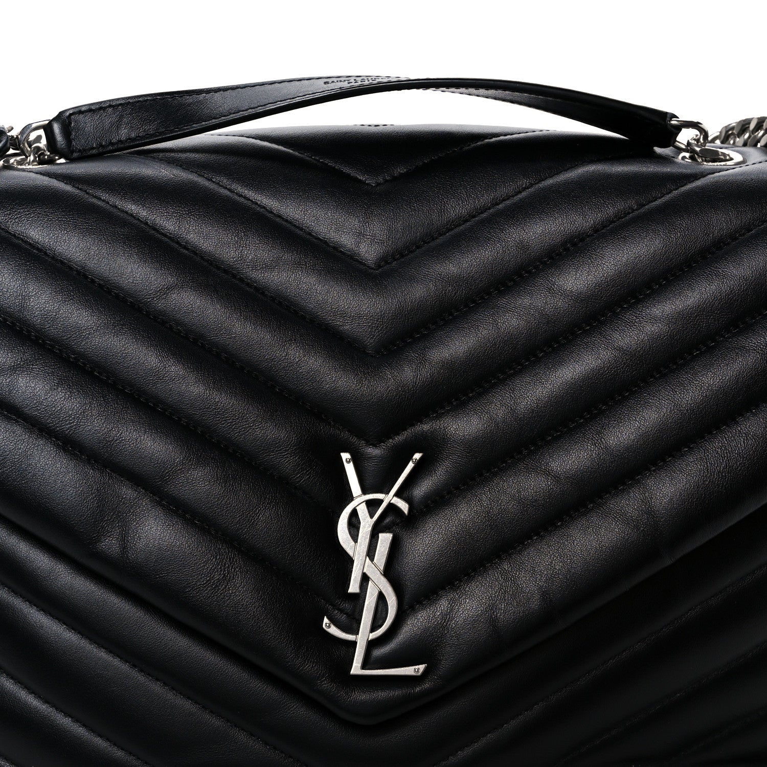 Calfskin Y Quilted Monogram Large Loulou Chain Satchel Black