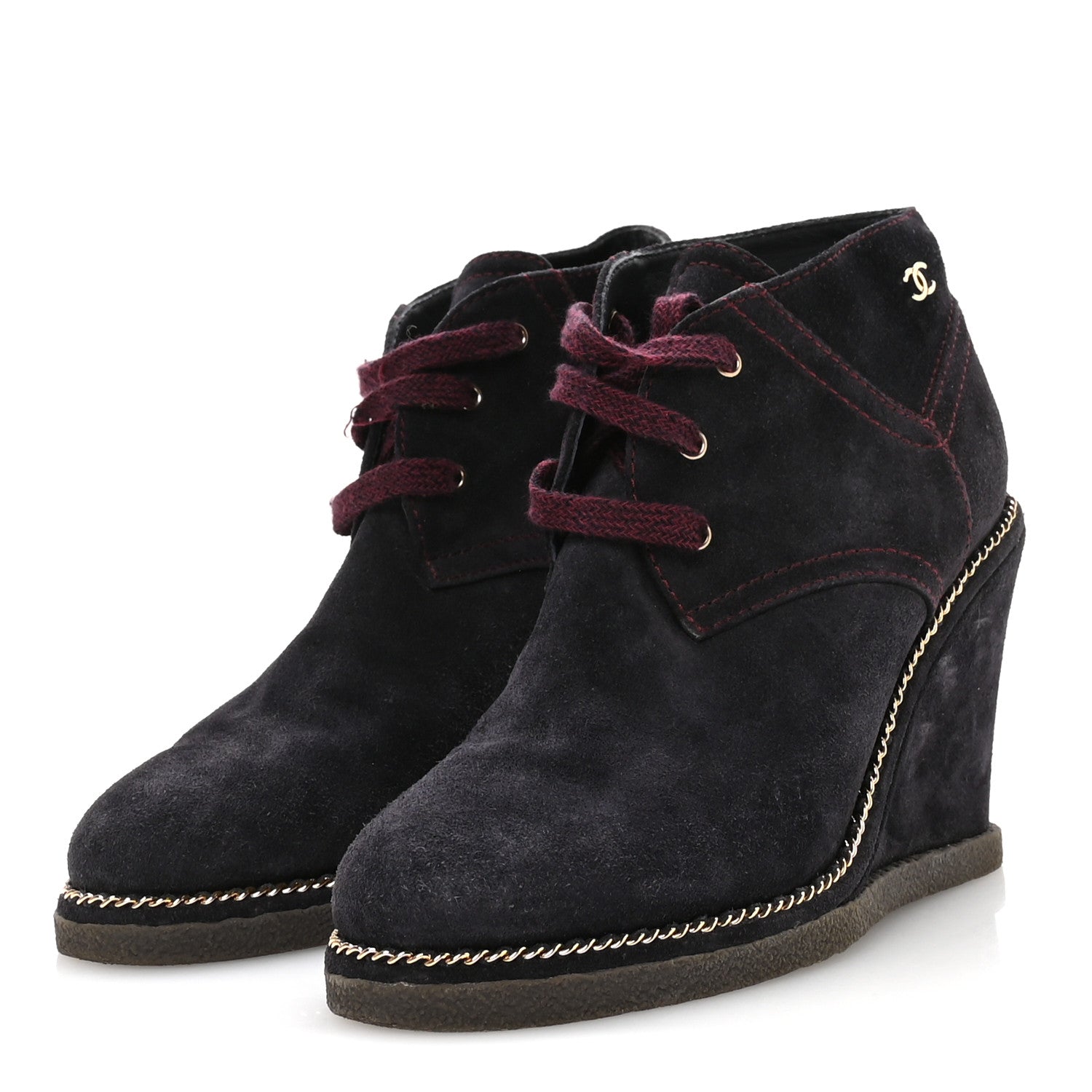 Suede Lace Up Wedge Booties 37 Dark Blue