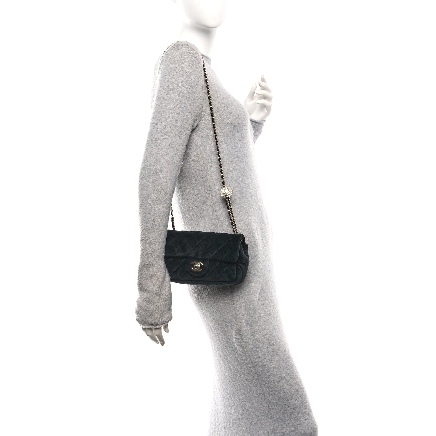 Velvet Quilted Mini Rectangular Pearl Crush Flap Black