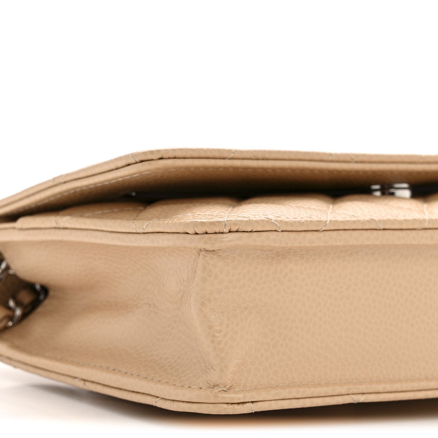 Caviar Quilted Wallet on Chain WOC Beige