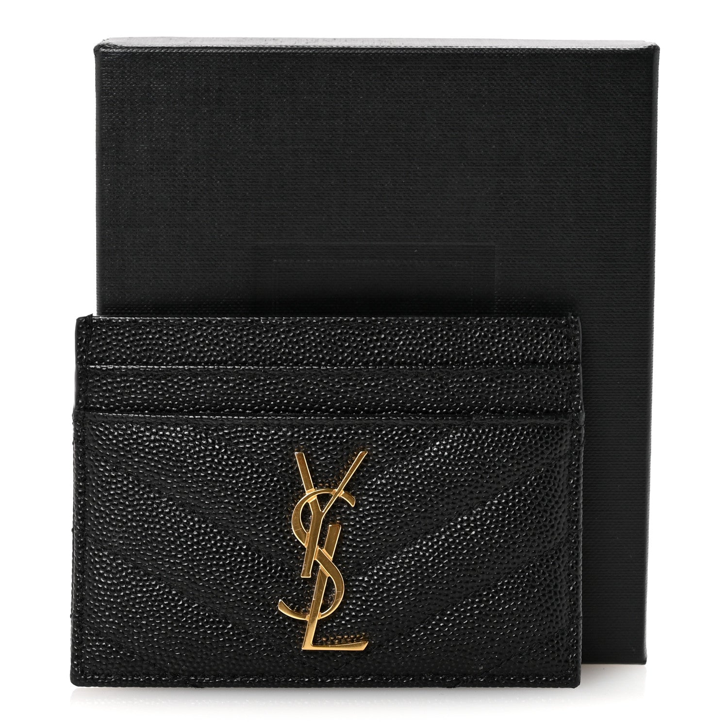 Grain De Poudre Matelasse Chevron Monogram Credit Card Case Black