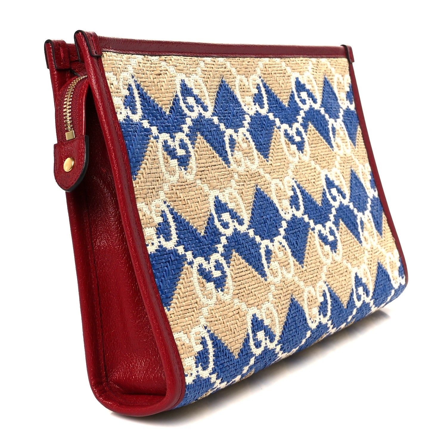 Raffia GG Monogram Hamptons Case Beige Blue