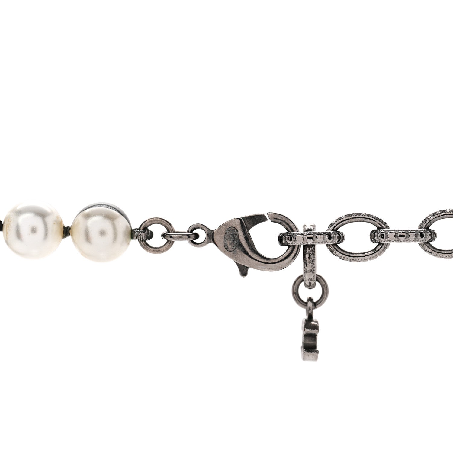 Pearl Bead CC Long Necklace White Grey