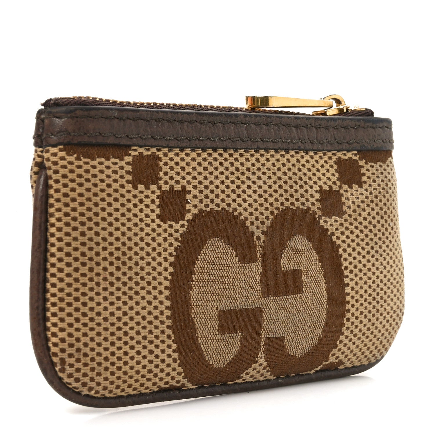 Monogram Jumbo GG Textured Dollar Calfskin Ophidia Key Case Camel Ebony New Acero