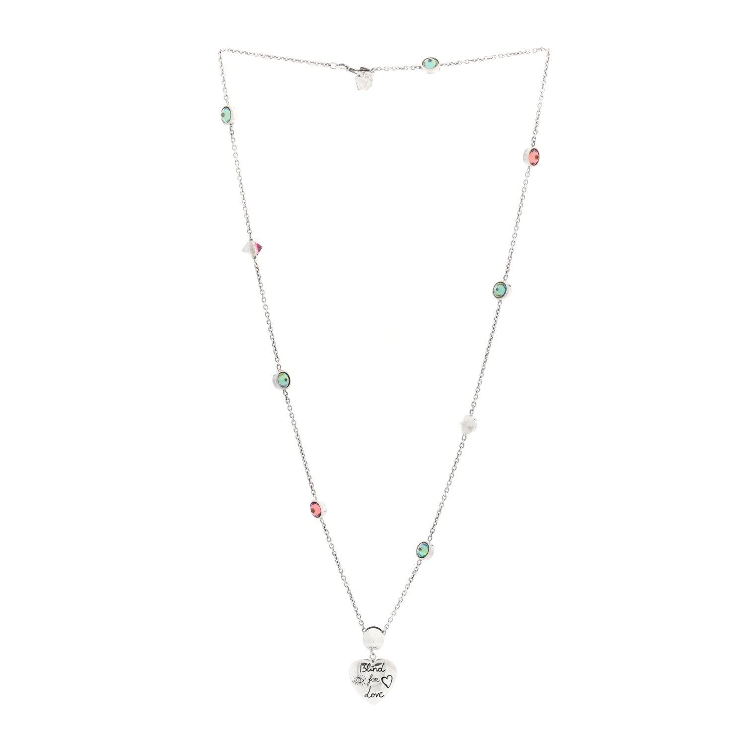 Sterling Silver Cubic Zirconia Blind For Love Pendant Necklace Pink Blue