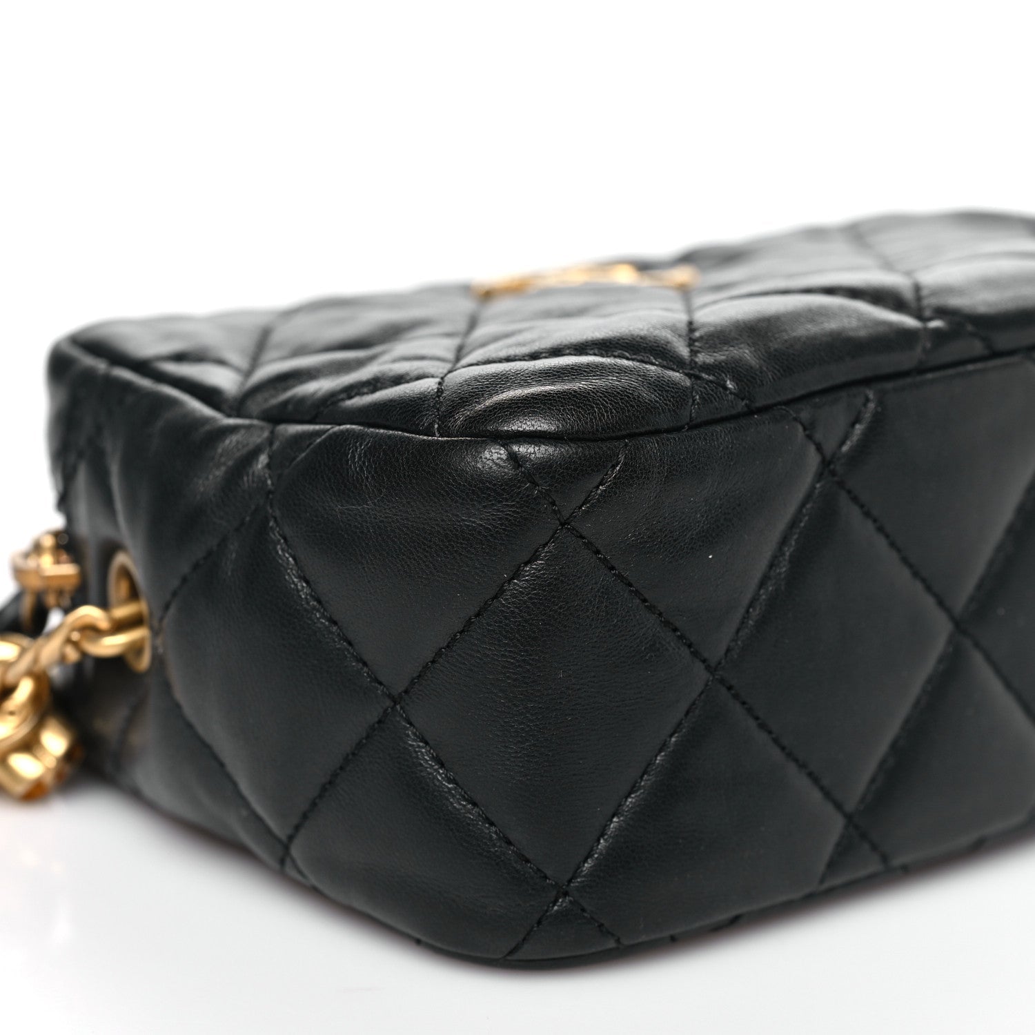 Lambskin Quilted Mini Pillow Crush Camera Case Black