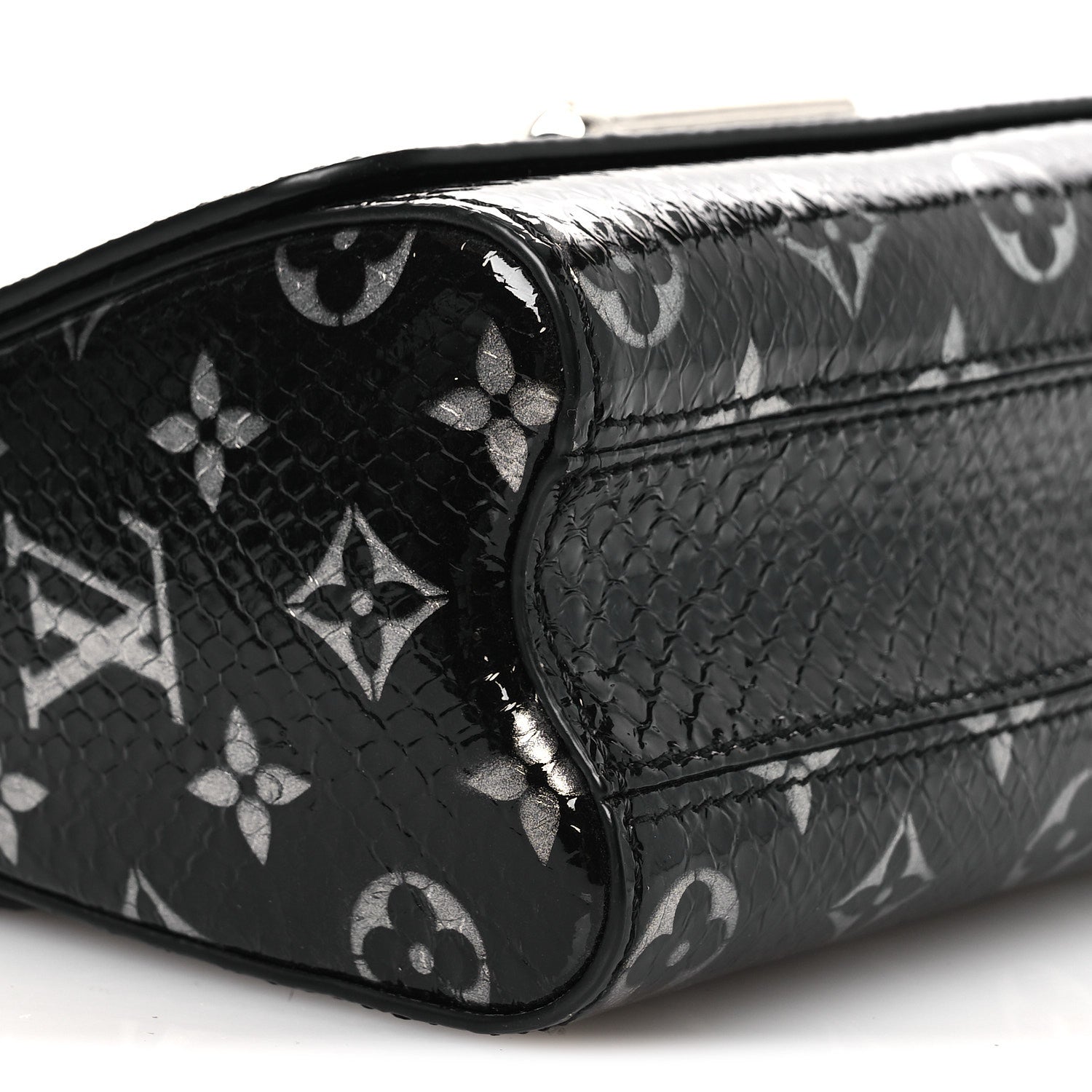 Snakeskin Monogram Twist Shoulder Bag PM Black