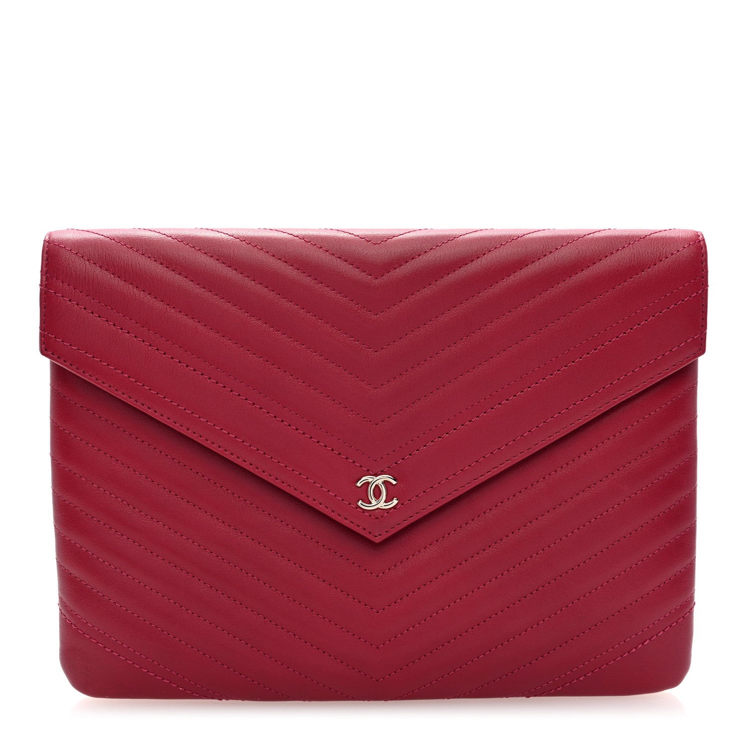 Calfskin Chevron Quilted Small Envelope Clutch Dark Pink