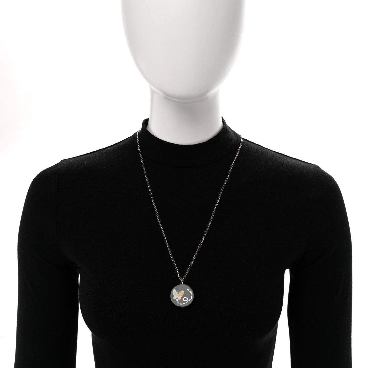 Resin Crystal Butterfly CC Pendant Necklace Gold Black