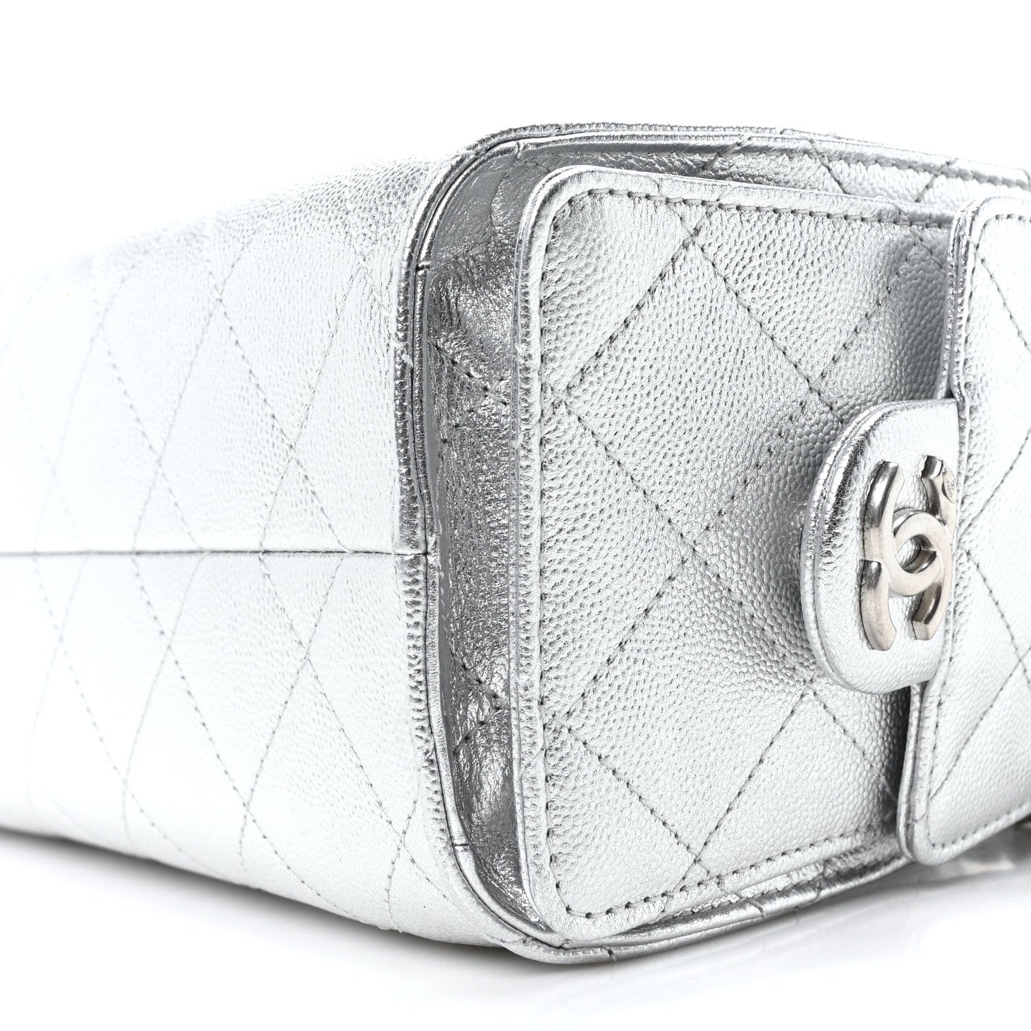Metallic Caviar Quilted Mini Chanel 25 Handbag Silver