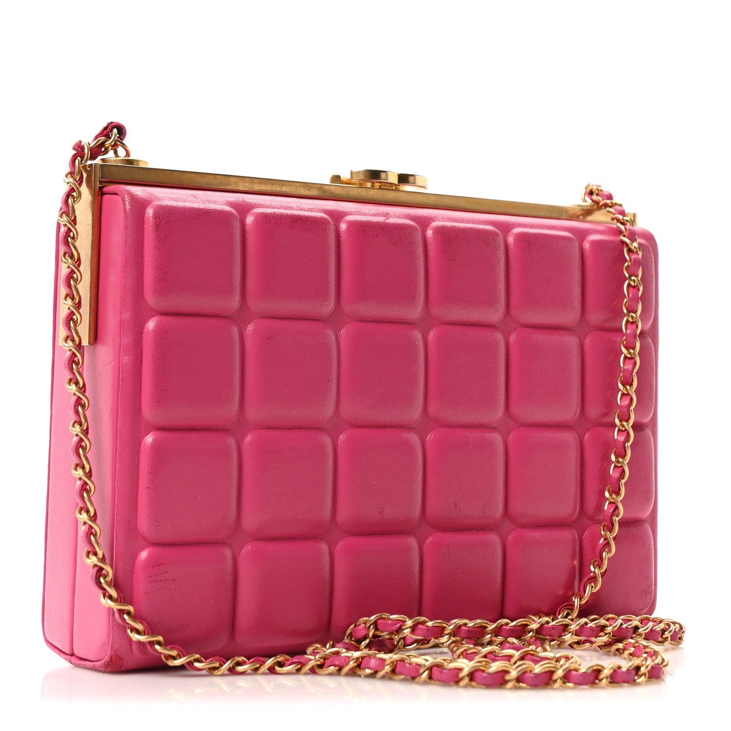 Lambskin Chocolate Bar Lock Clutch Bag Pink