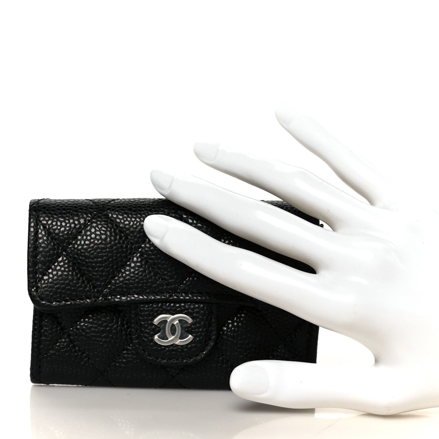 Caviar Quilted Flap Card Holder Wallet Black