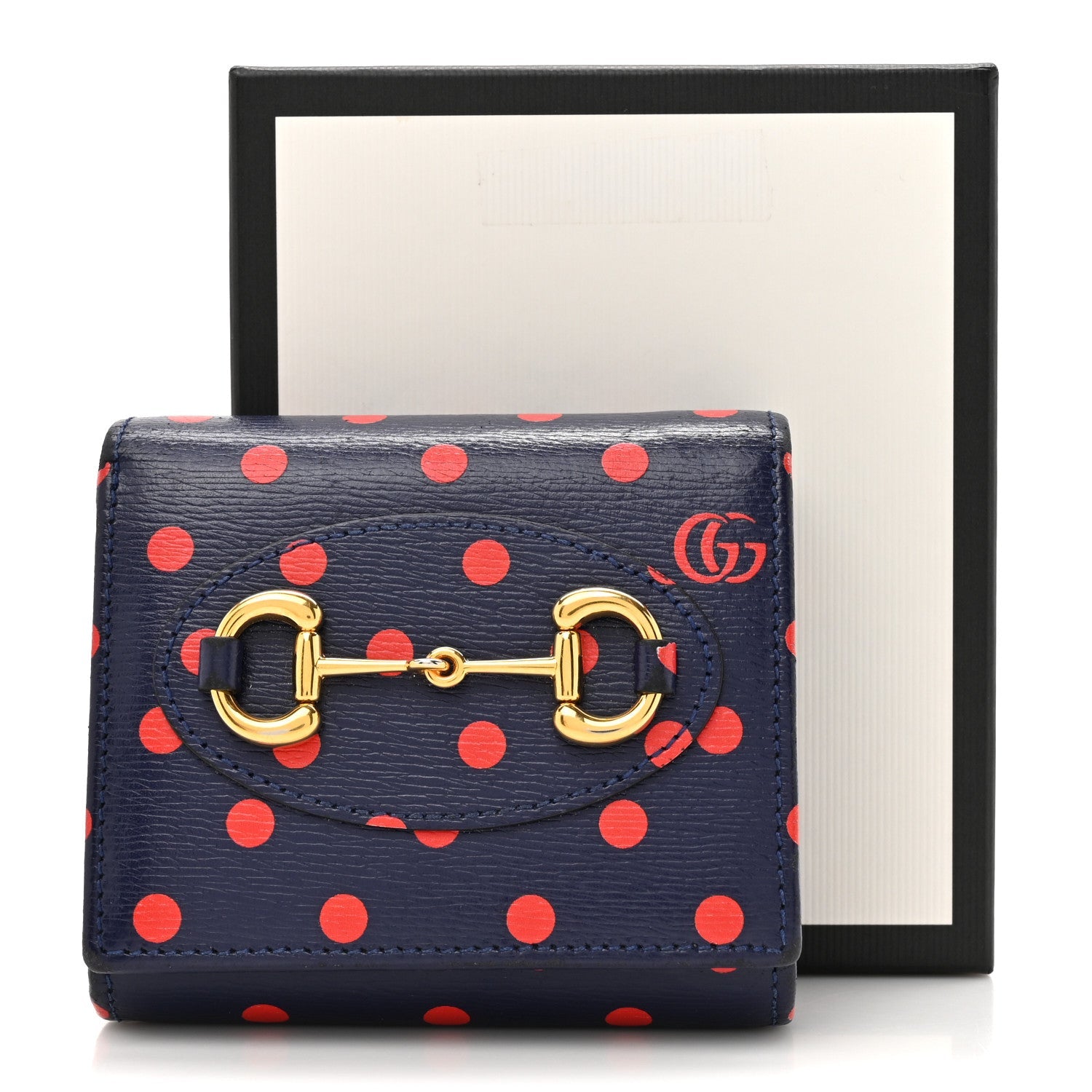 Shangai Calfskin Polka Dot Horsebit 1955 Flap Card Case Wallet Blue Orange Sailor Blue