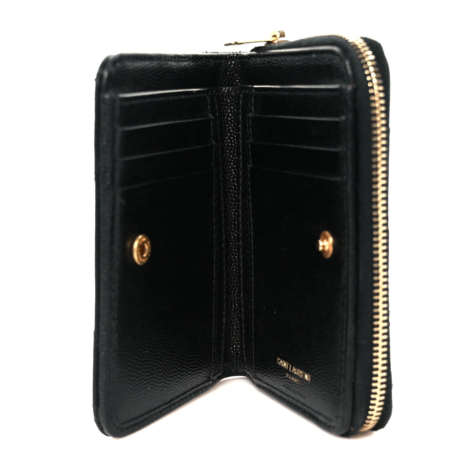 Grain De Poudre Matelasse Chevron Monogram Compact Zip Around Wallet Black