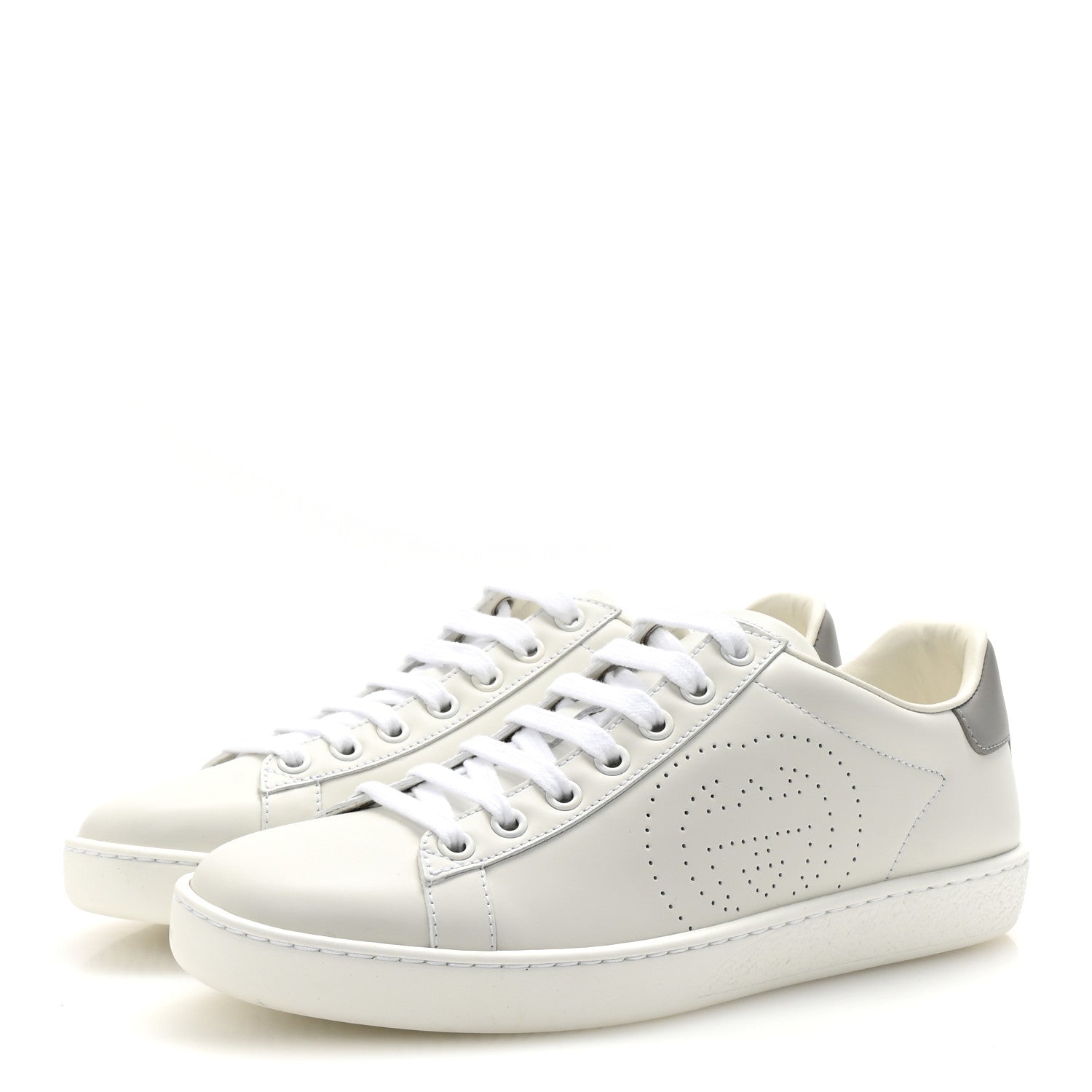 Calfskin Interlocking G Perforated Womens Ace Sneakers 37 White Grey Sky