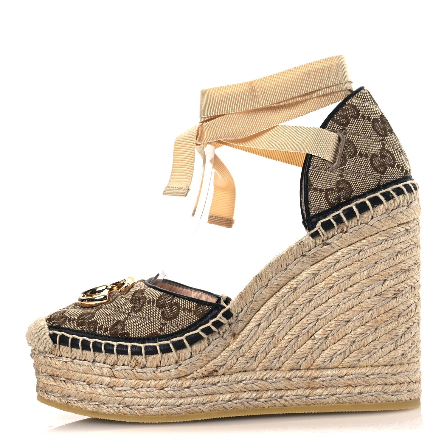 Monogram Matelasse GG Marmont Ankle Wrap Platform 35/120mm Espadrille Wedges 35 Beige Ebony Black Sand Storm