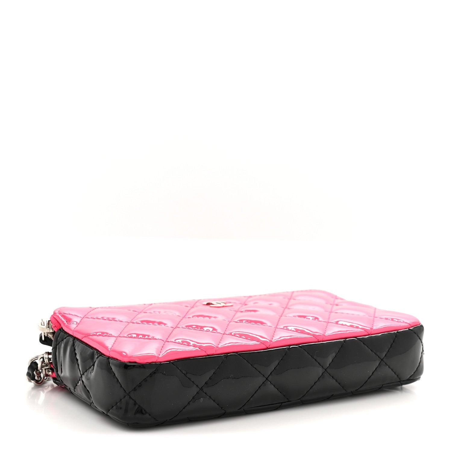 Patent Quilted Small Clutch With Chain Pink Black